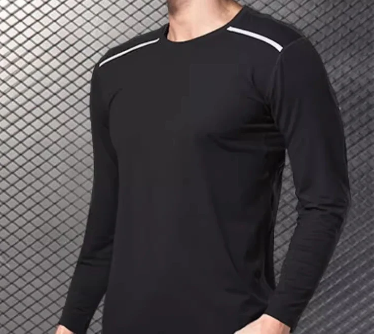 

Men's tight sports long sleeve, with reflective strip, make night running more cool and safe