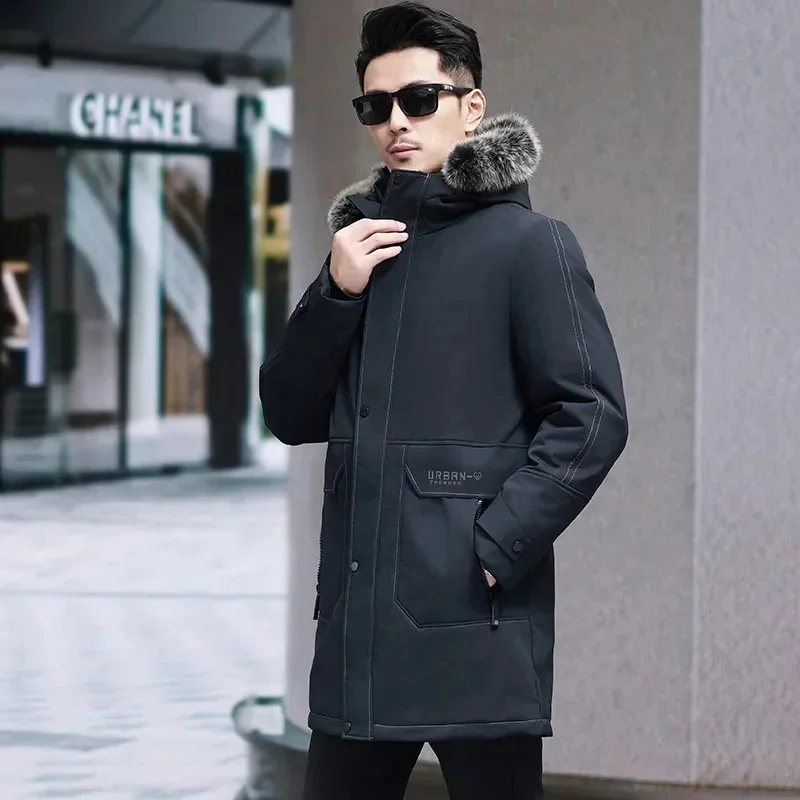 Men's Down Jacket Duck Removable Liner Collar Designer Clothes Padding Jackets Man 2025 Long Coat Winter