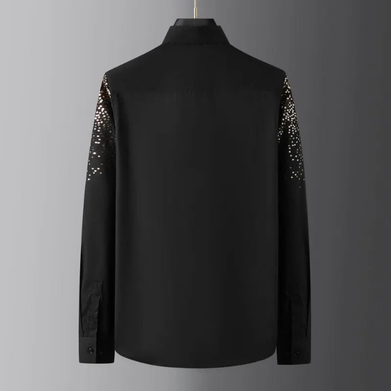 Men's clothing spring and autumn high quality heavy craft golden beads trend embroidery business fashion starry sky slim shirt