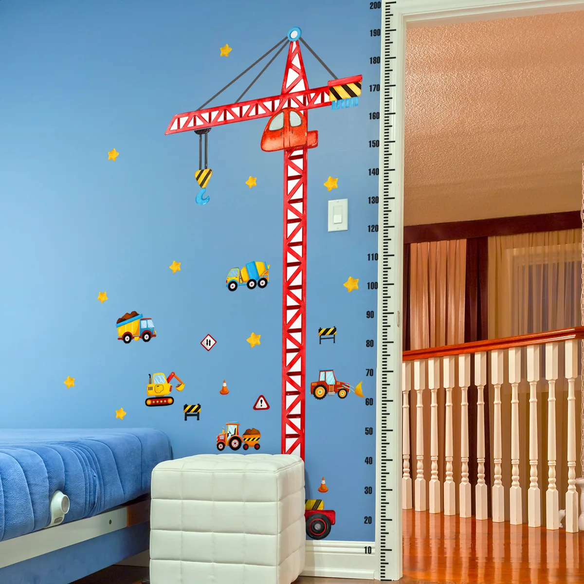 Tower Crane Cars Measure Height Wall Sticker Boy Room Living Room Bedroom Child Room Height Wall Sticker for Kids Room Decals