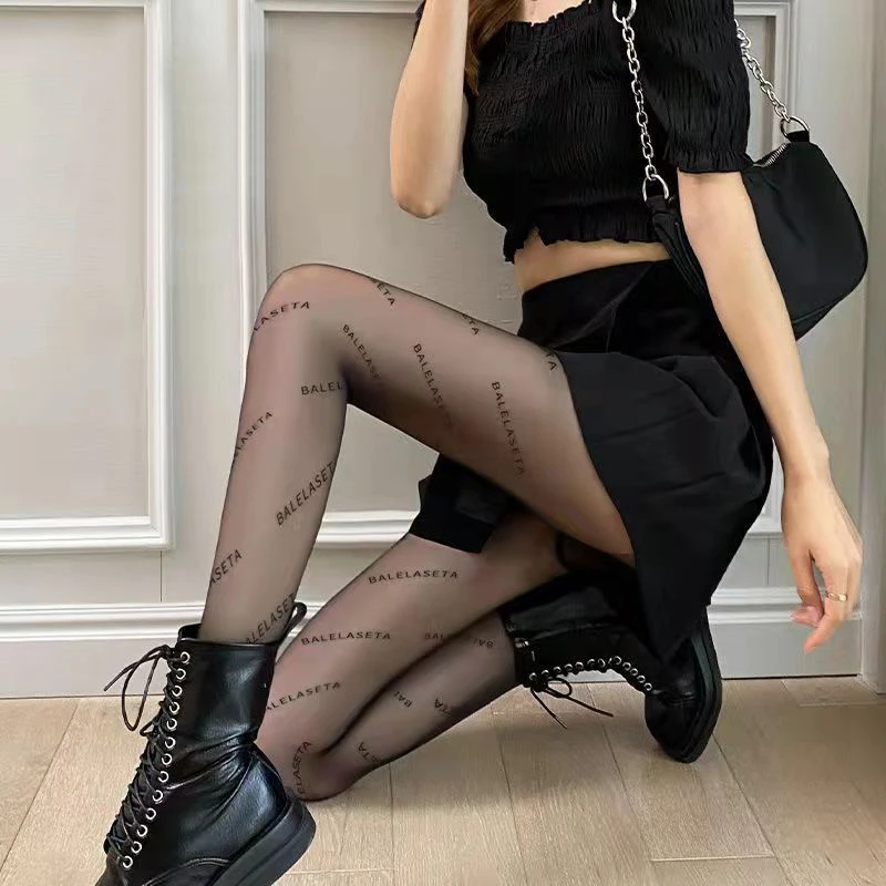 Women's Sexy Tight Pantyhose Fashion Luxury Letter Stockings Nylon Elastic Pantyhose Thin Tight Fishnet Women's Stockings