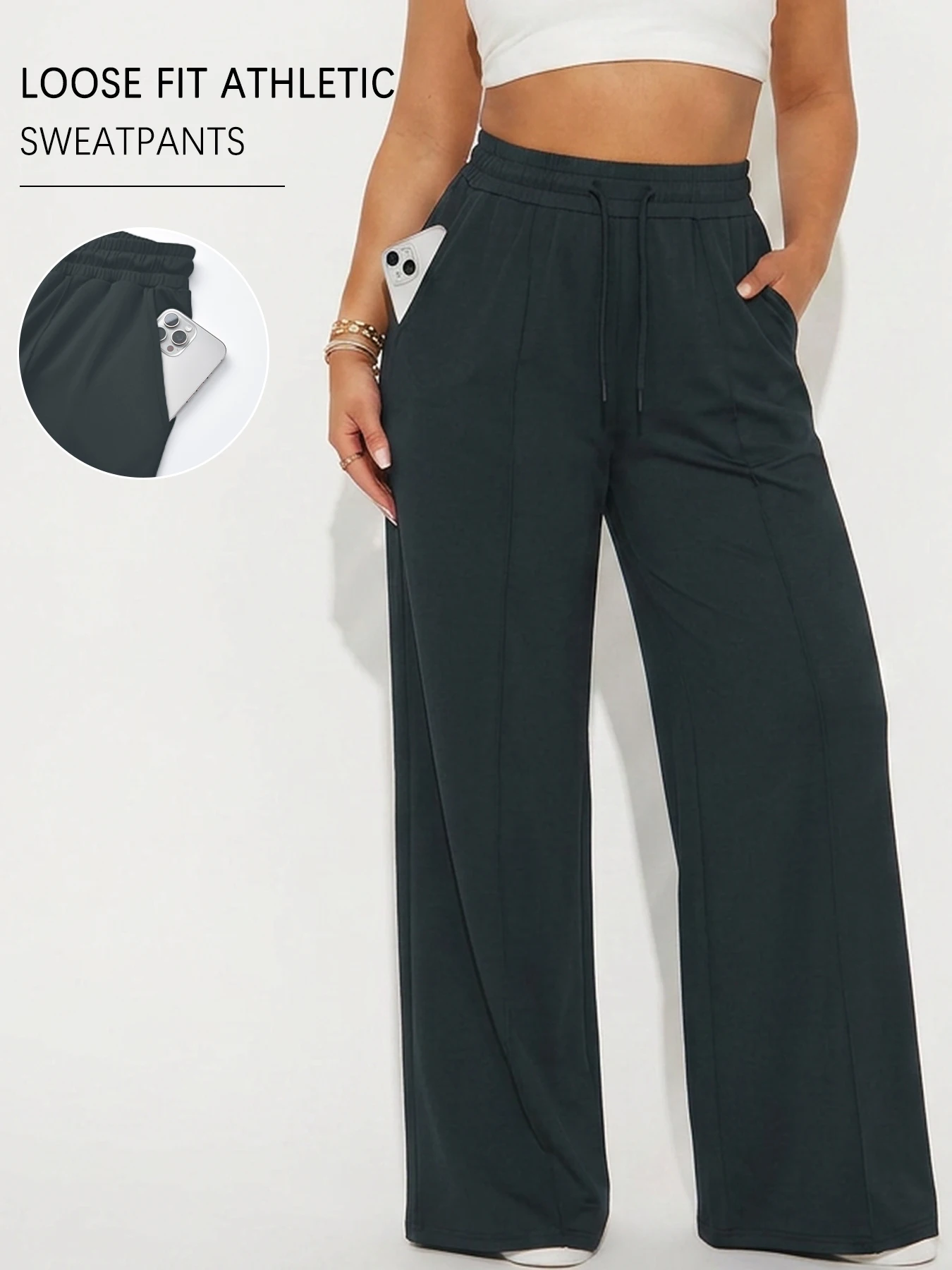 Womens Wide Leg Sweatpants with Pockets Loose Fit Athletic Sweatpants