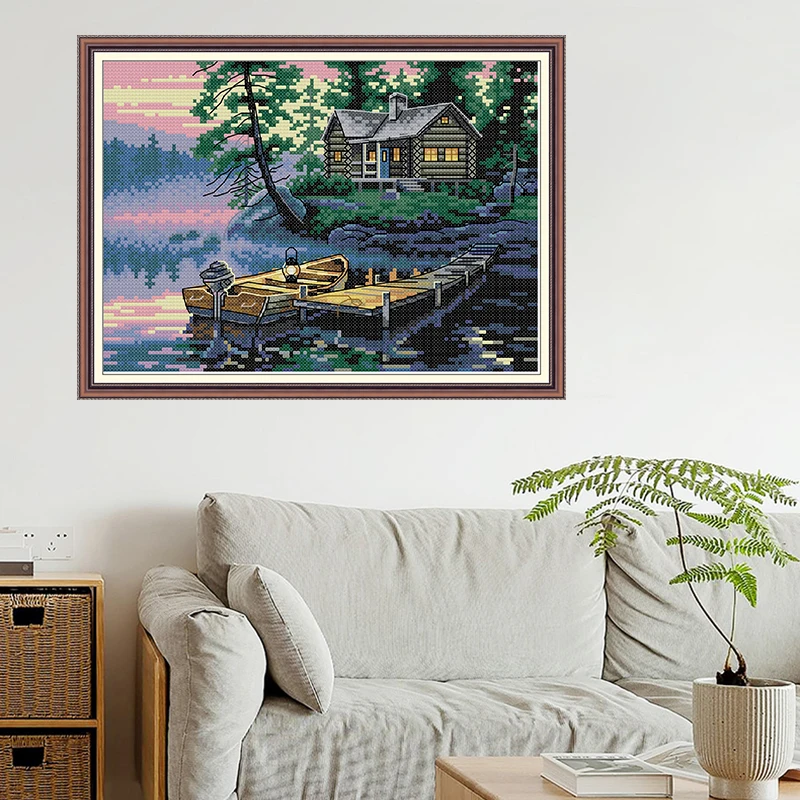 Joy Sunday Counted Cross Stitch Kits Waterfront Home Pattern Hand Embroidery Line Landscapes Paintings Handmade Decoration Gift