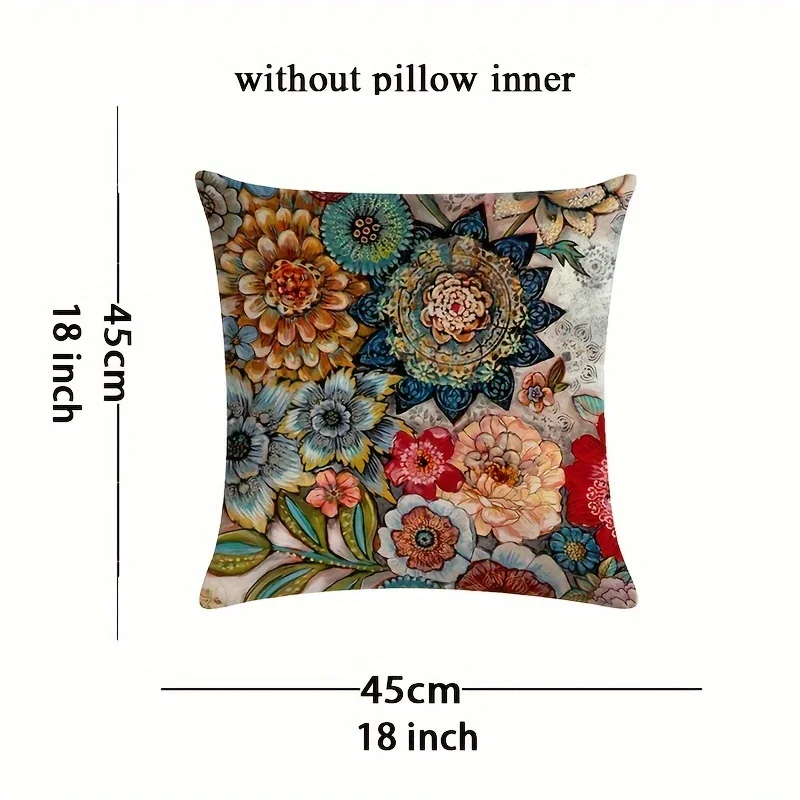 4pcs Mexican Elements Floral Linen Blend Throw Pillow Covers, Butterflies & Flowers, Single-Sided Print, No Insert,45.72x45.72cm