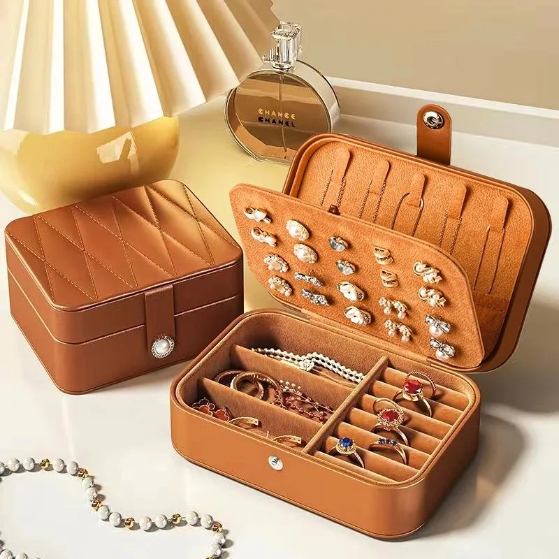 High-End Jewelry Storage Box Vintage PU Leather Organizer Boxes Earring Ring Necklace Display Case Portable Travel Jewelry Box