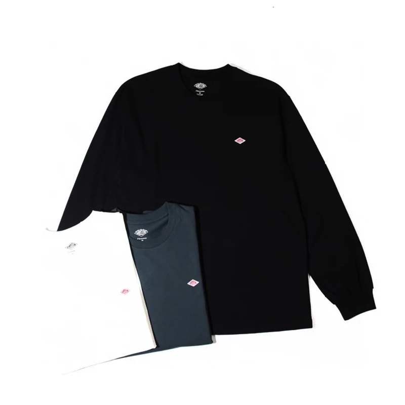 

2025 Men Autumn Japan style Classic fashion Solid Simple Loose Long sleeve Cotton T-shirt Top Man Small Icon Embroidery Tees
