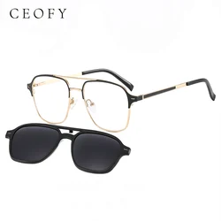 Ceofy 2024 New Men Metal Glasses Frame Stylish Sun Clip On Polarized Sunglasses Optical Myopia Eyeglasses Frame High Quality