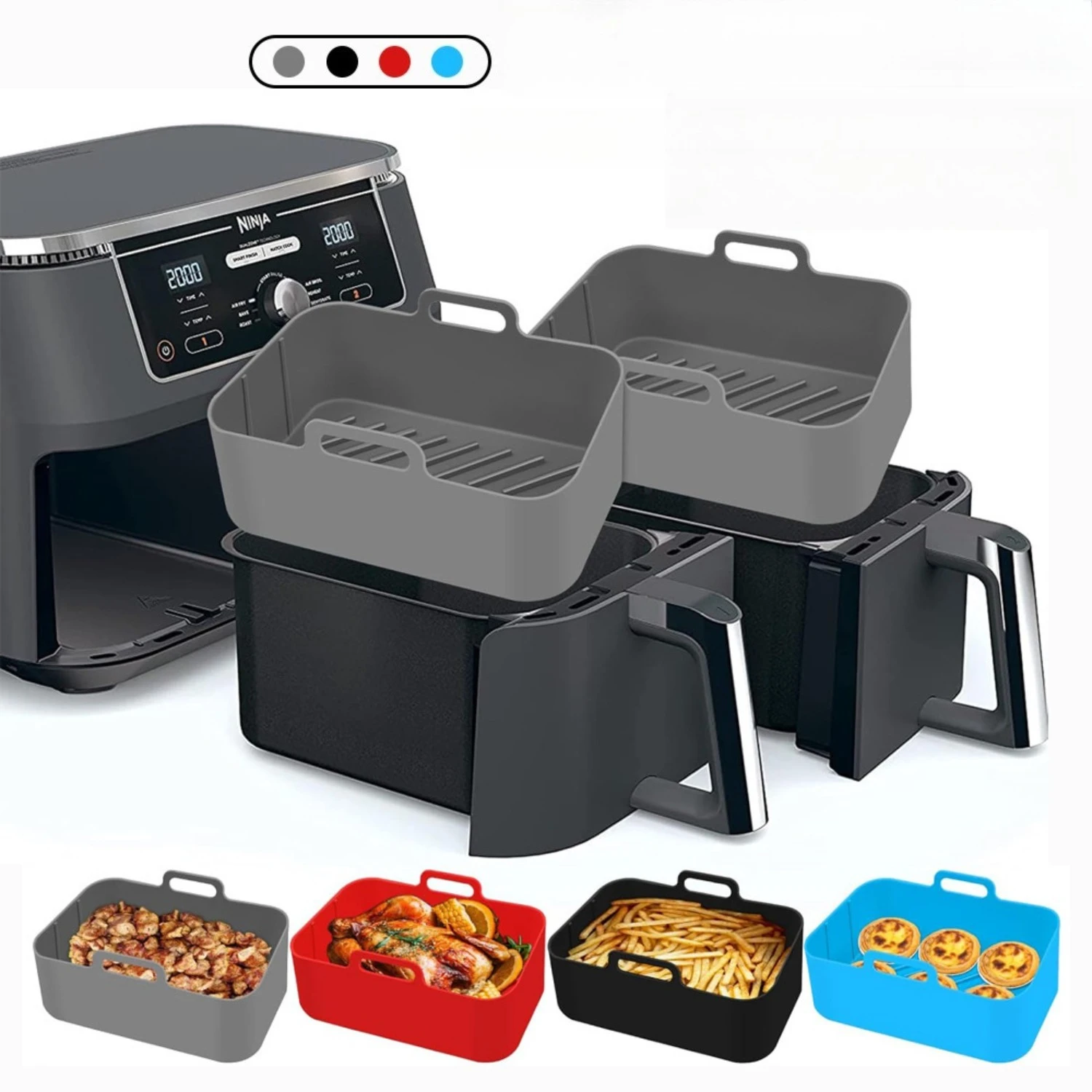 

2 Random Silicone Liners Reusable Baking Tray for Ninja DZ201 DZ550 DZ401 Double Zone Airfryer Accessories Non Stick Easy Clean