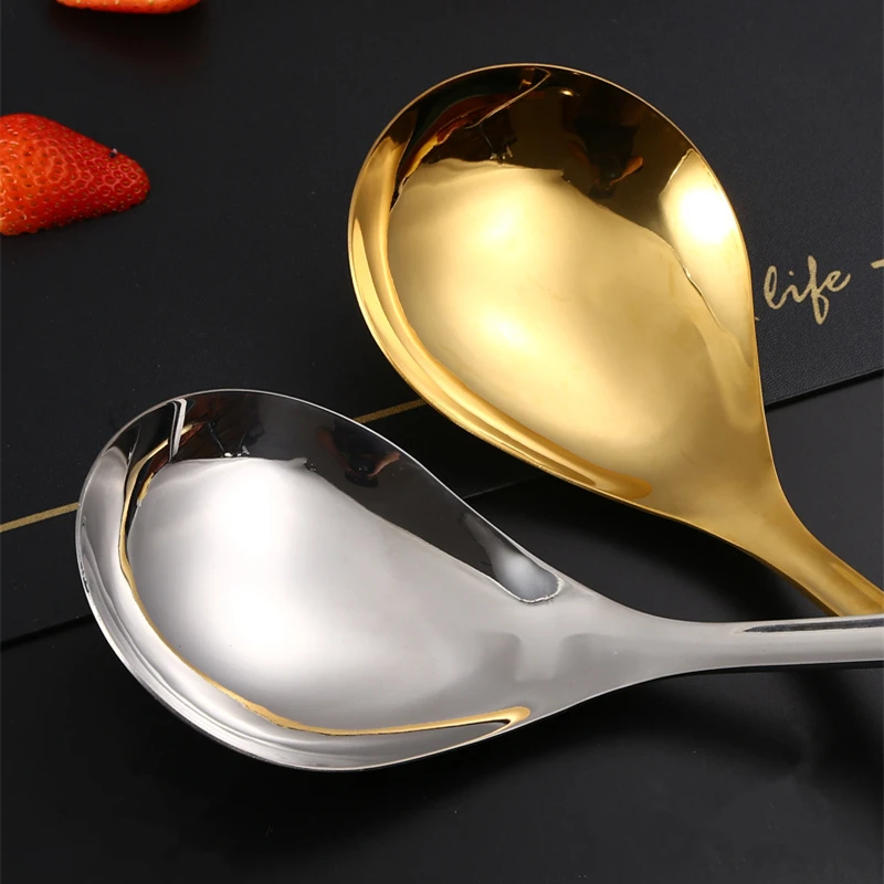 Golden 304 Stainless Steel Soup Spoons Colander Enlarged Spoon Head Food Filter Long Handle Skimmer Pasta Strainer for Kitchen