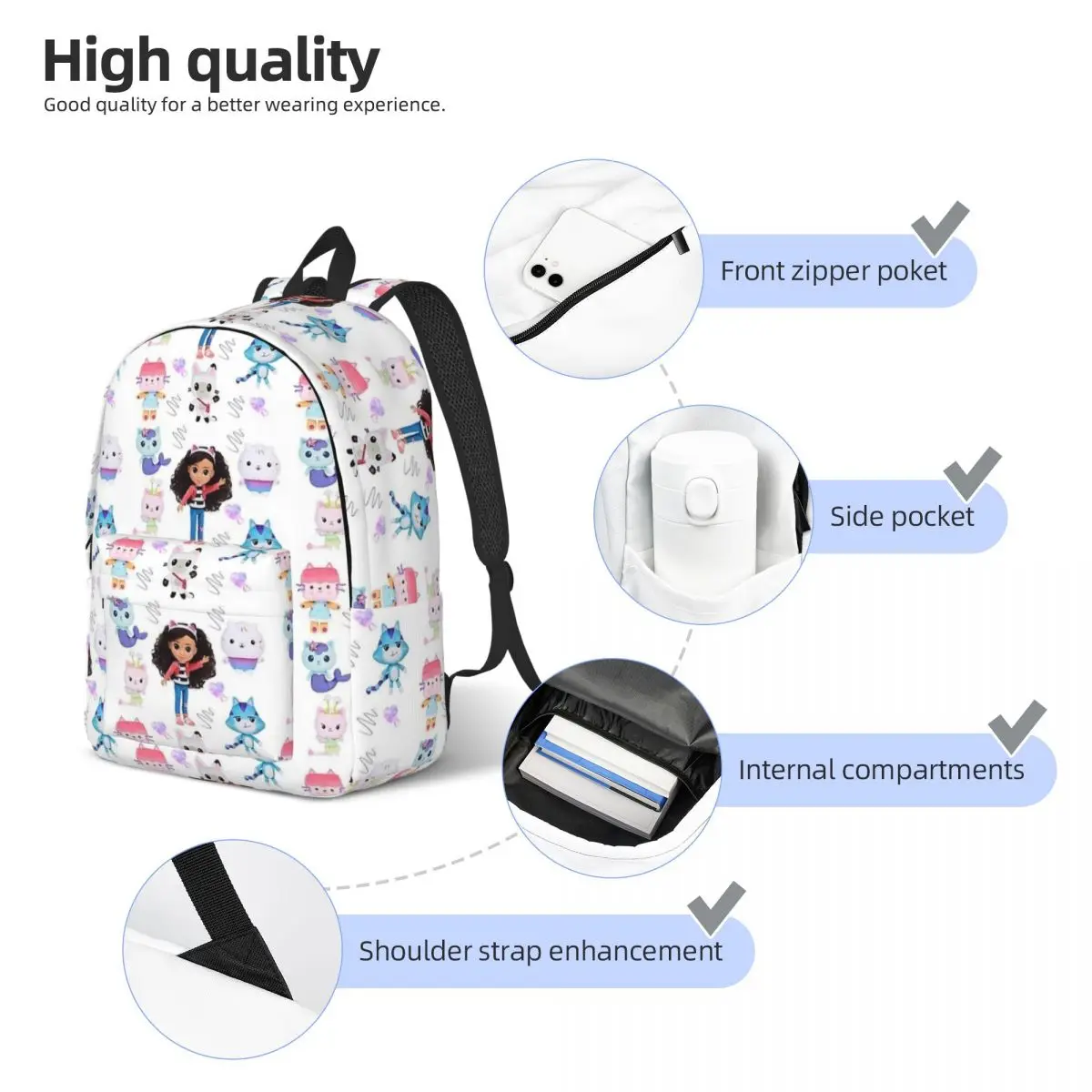 Mochila de moda para casa de muñecas de Gabby, mochila bonita de dibujos animados para estudiantes al aire libre, senderismo, viajes, mochilas de lona para ordenador portátil para hombres y mujeres