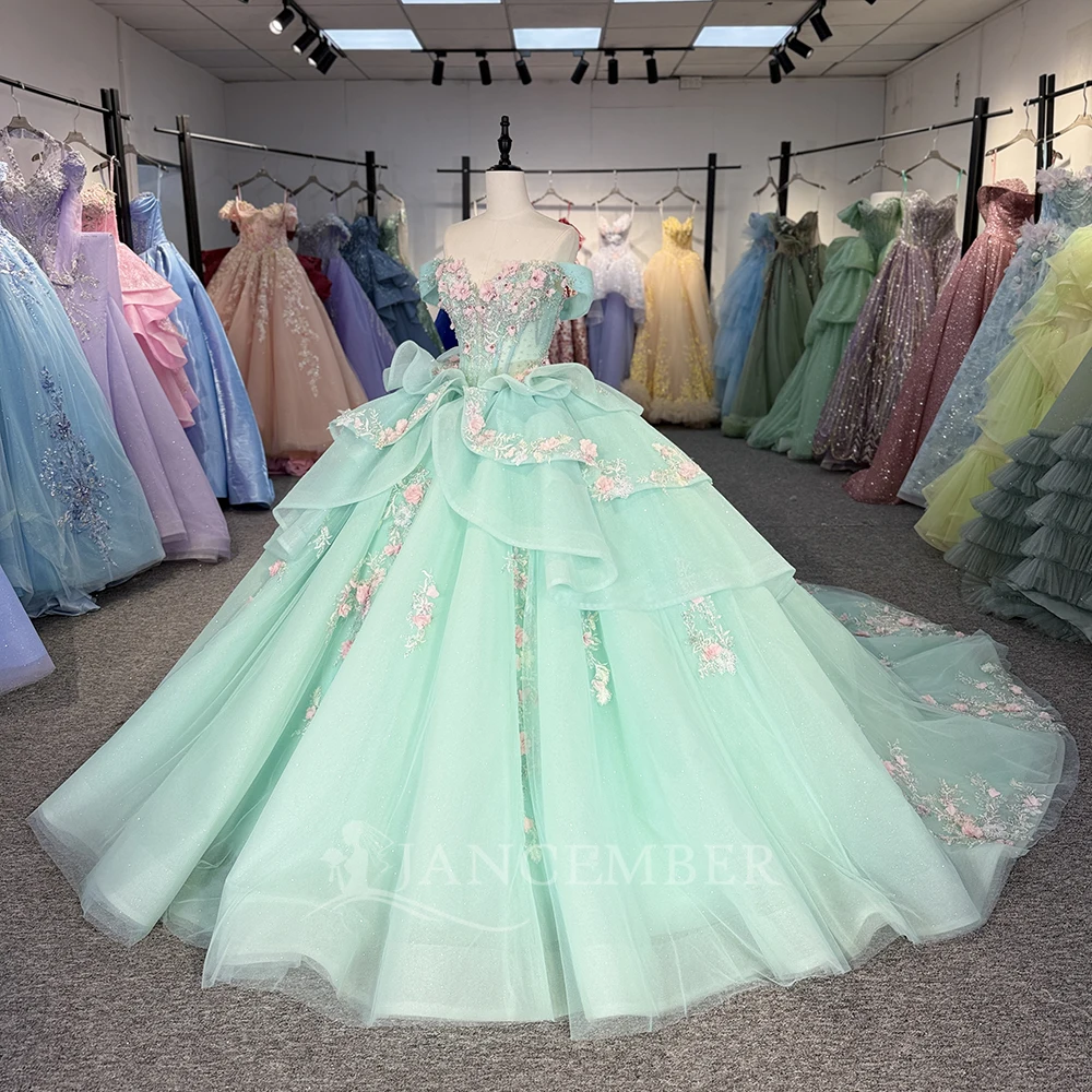 

Customized Lace Beaded Quinceanera Dress for Girls Off Shoulder Tiered Tulle Ball Gown Prom Evening Sweet 15 16 Anos Vestidos