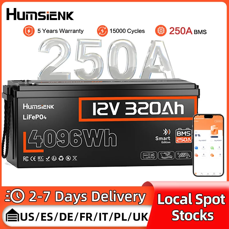 Humsienk 12V 314Ah LiFePO4 Lithium Battery Packs With Bluetooth 200A BMS Rechargeable For RV Golf Cart Camping Fishing Boats