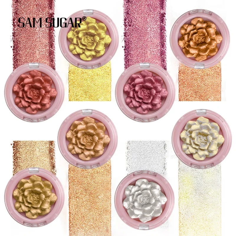 SAM SUGAR Compact Compact Disc 3D-Gravur Rose Face Augen- und Nasenschatten Stereoskopisches aufhellendes Make-up