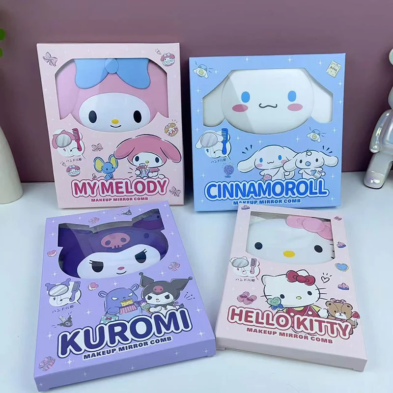 Sanrio figurki Anime Cinnamoroll Hello Kitty lusterko do makijażu śliczne Kuromi przenośne dekoracje stołu kosmetycznego uchwyt lustro na prezent dla dziewczyny