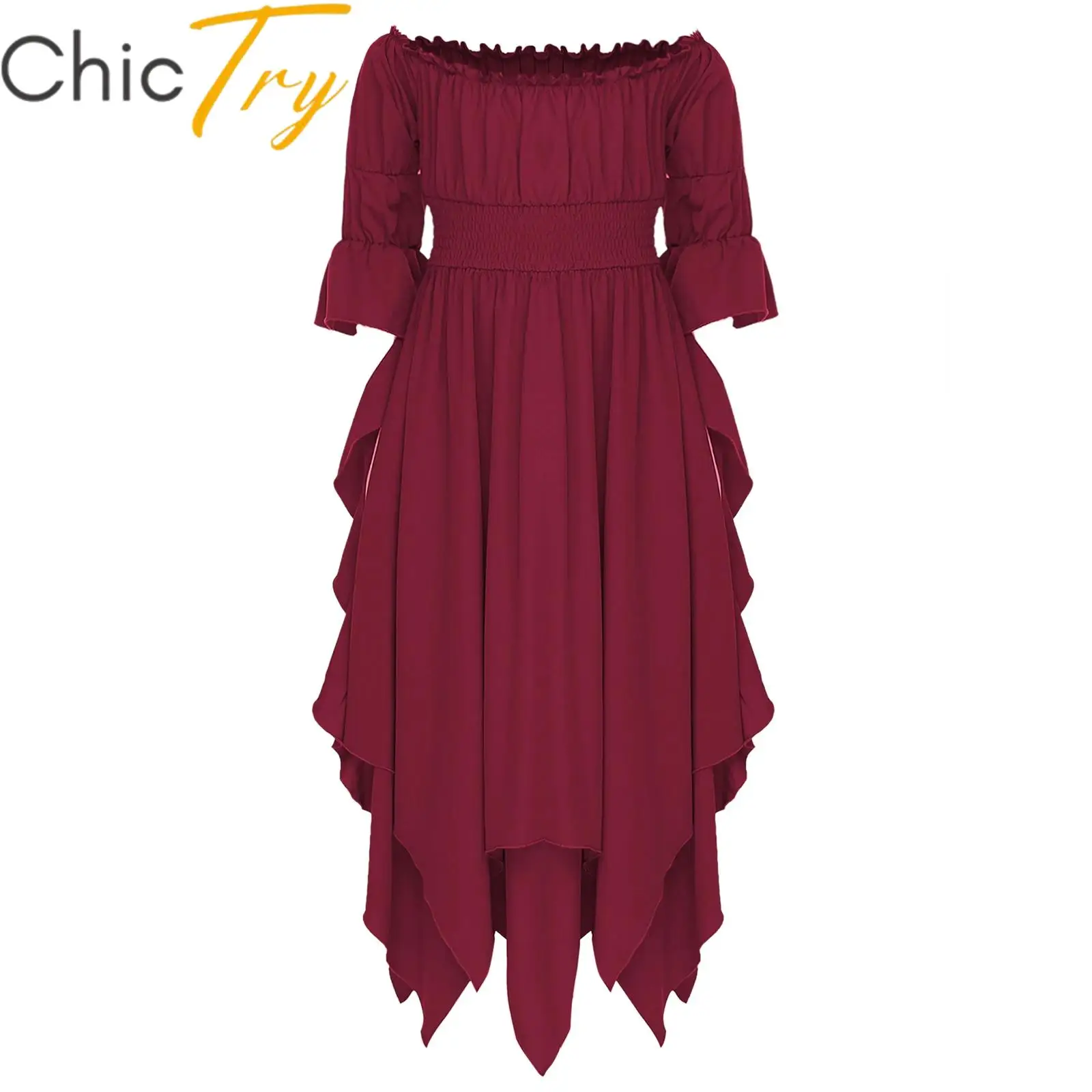 

Kids Girls Victorian Dress Renaissance Medieval Gothic Cosplay Costume 3/4 Sleeve Smocked Irregular Cut Halloween Party Dress Up