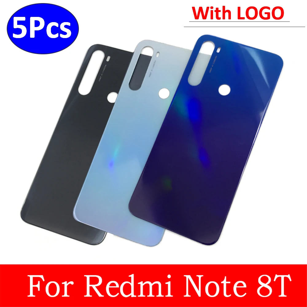 5Pcs/Lot，New Battery Cover With Adhesive For Xiaomi Redmi Note 8T Replacement Back Glass Rear Housing Case Panel High Quality