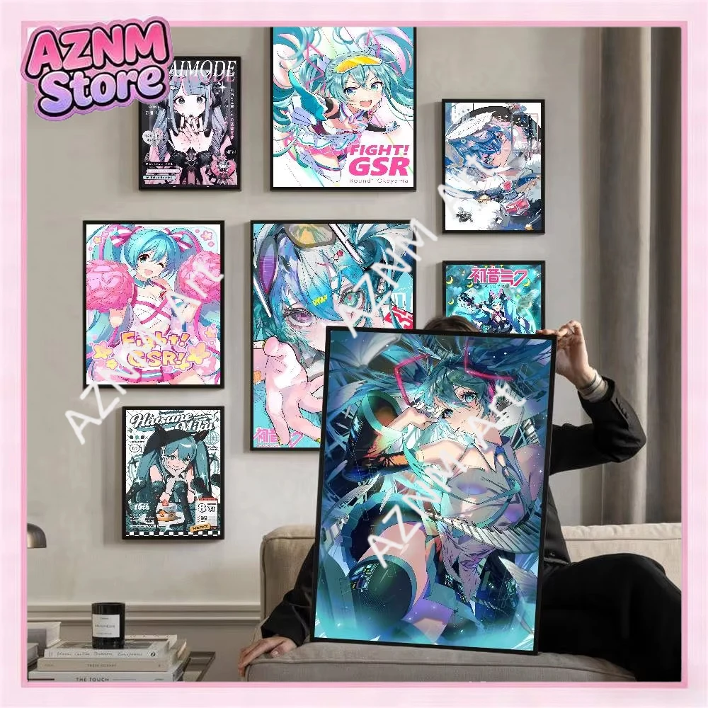 H-HATSUNE M-MIKU Movie Sticky Posters Whitepaper Sticker DIY Room Bar Cafe Posters Wall Stickers