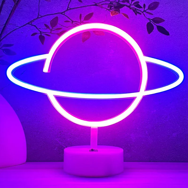 

Pink+Blue Planet neon sign Light USB/ battery dual purpose LED Lamp, for Birthday Wedding Party Christmas Wall Home decor 01
