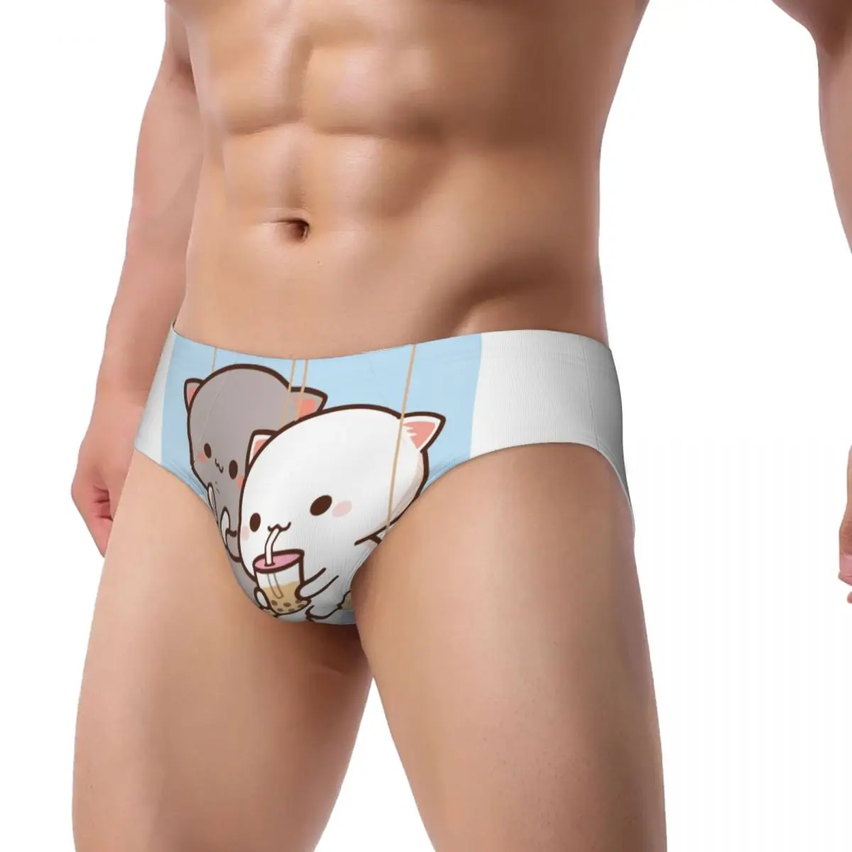Custom Men Peach And Goma Mochi Cat Bubble Tea Panties Underwear Male Soft Briefs Underpants