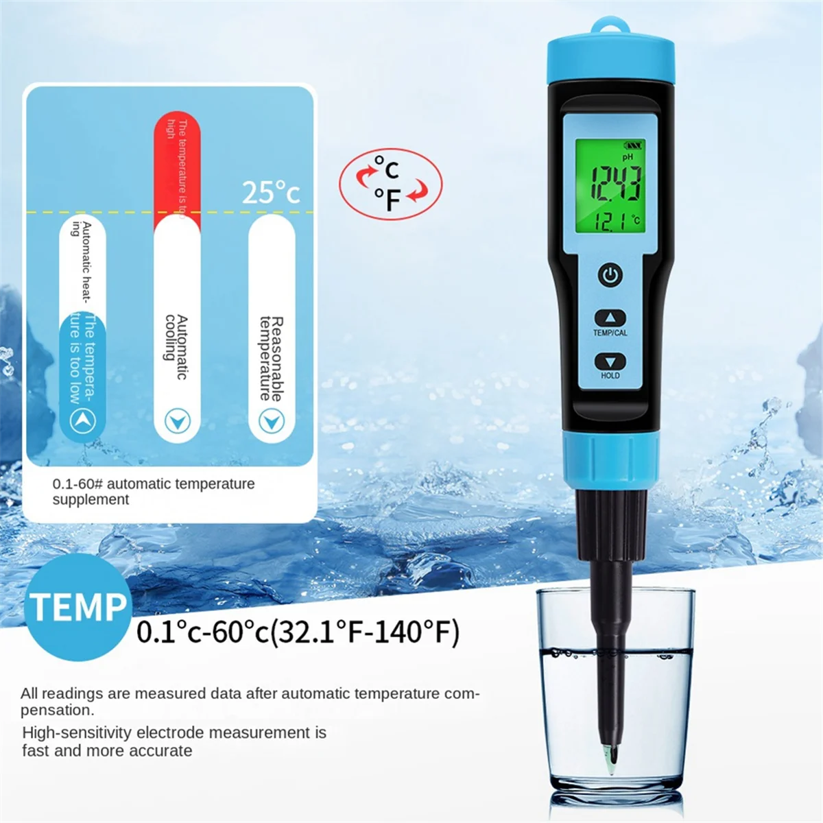 Food PH Meter 0.00-14.00PH High Accuracy Temp PH Tester Sensor Acidity Analyzer for Meat Canning Cheese Dough Water A