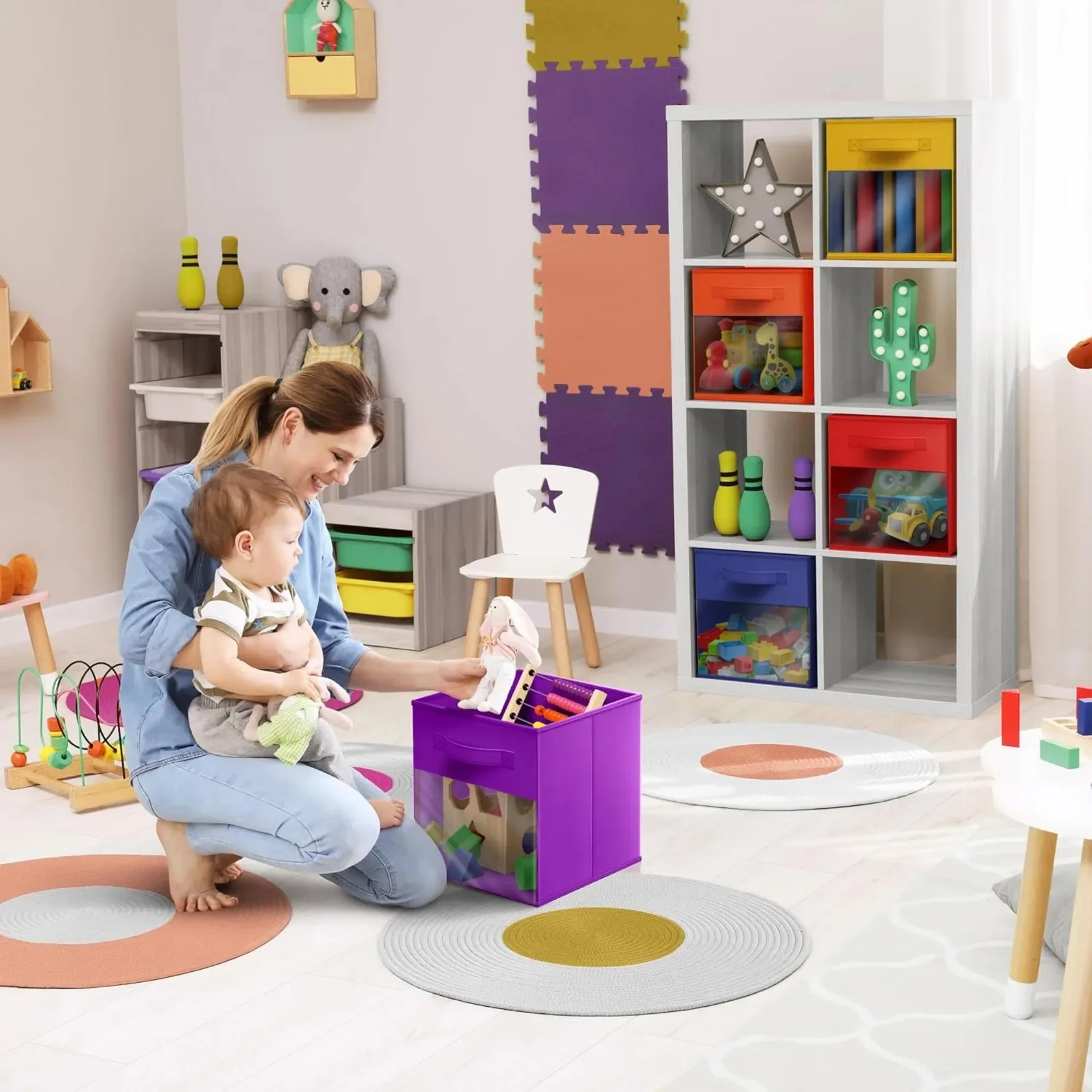 صندوق تخزين قماشي قابل للطي مقاس 11 بوصة من سوربوس مع نافذة شفافة، أرجواني