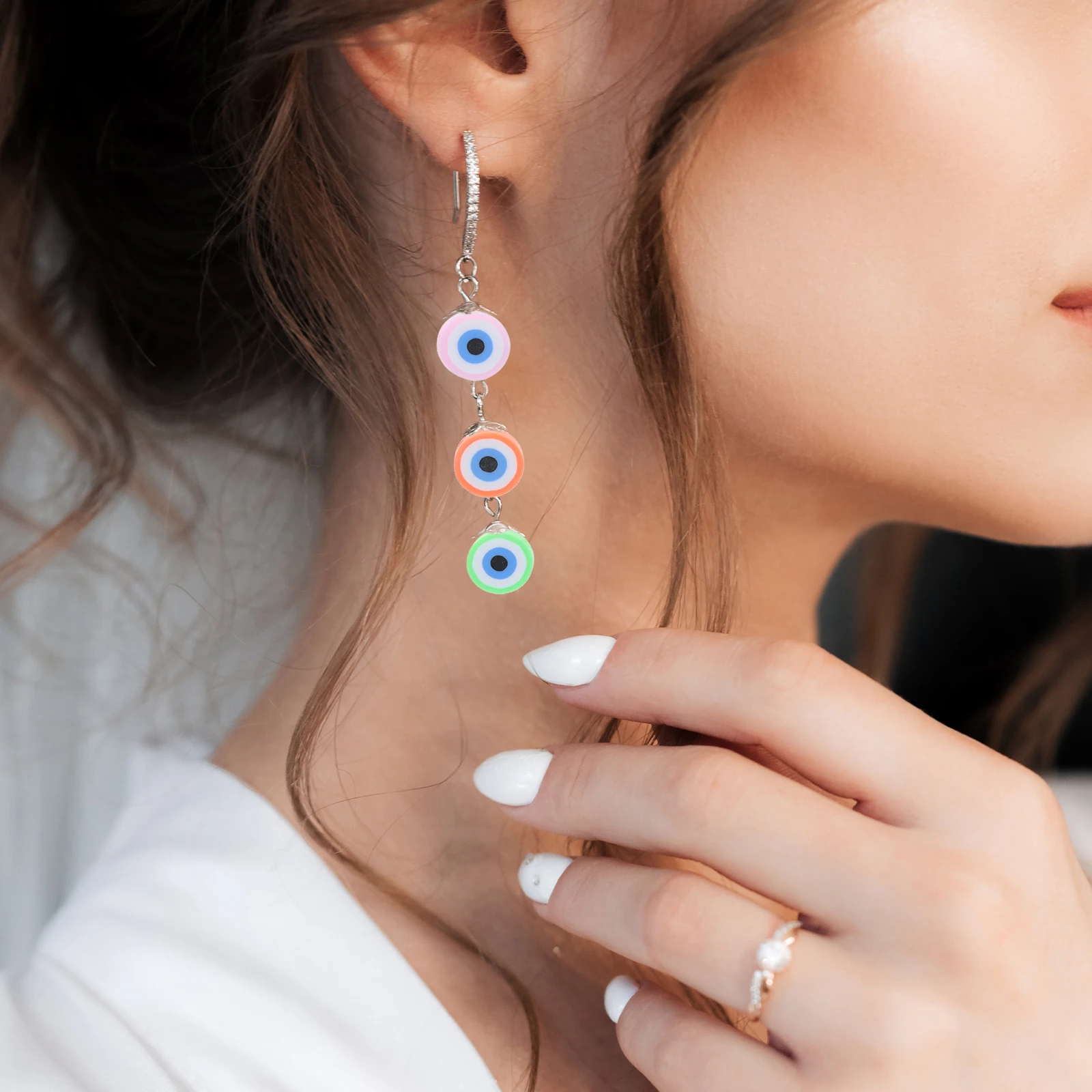 

100Pcs Evil Eye Clay Flat Round Spacer Beads DIY Jewelry Accessories for Bracelets Necklaces Earrings Keychains Craft