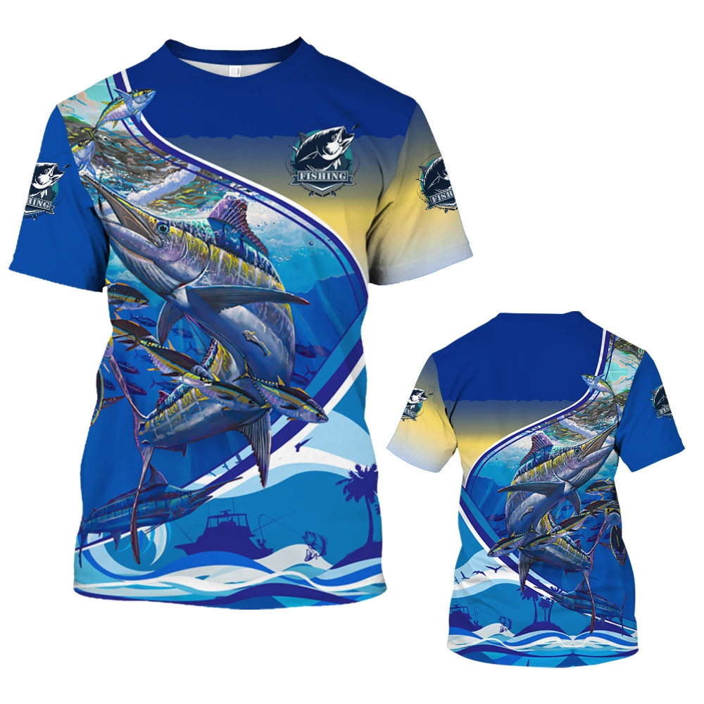 Tide Fashion Summe Marine Fish Picture Men's T-shirt Casual Print Tees Hip Hop Personality Round Neck Short Sleev Quick-Dry Tops