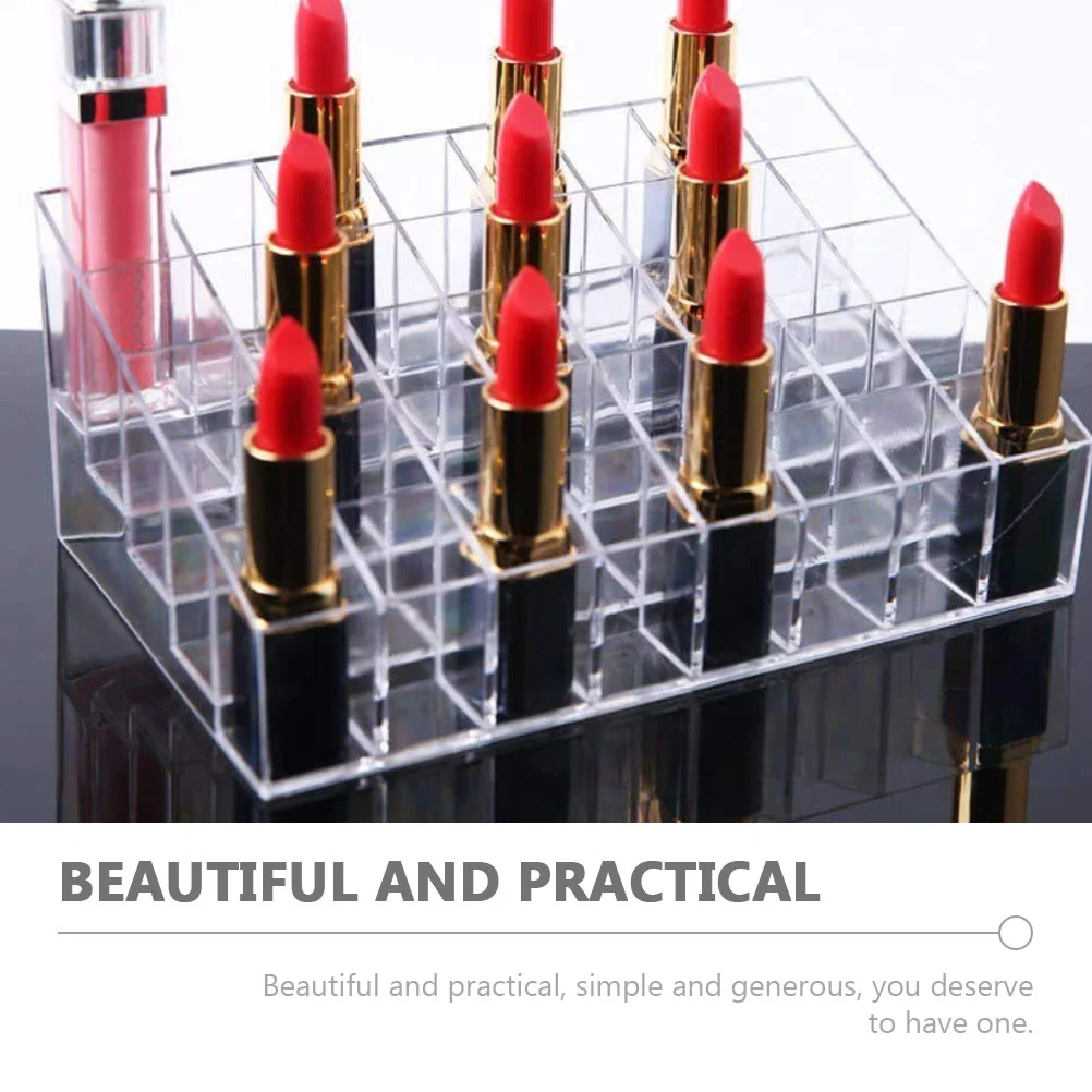 2 ชิ้นลิปสติกขาตั้งจอแสดงผล Supply Clear Lipglosses ชั้นวางในครัวเรือนผู้ถือ Organizer Multi-grid Rack