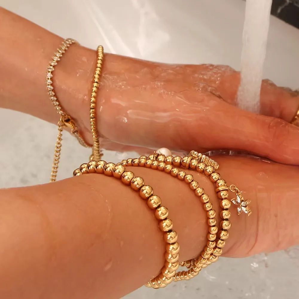 E.B.belle Waterproof Stacked 3mm 4mm 5mm 6mm Beads Elastic bracelets stainless steel women\'s jewelry Daily Accessories gift