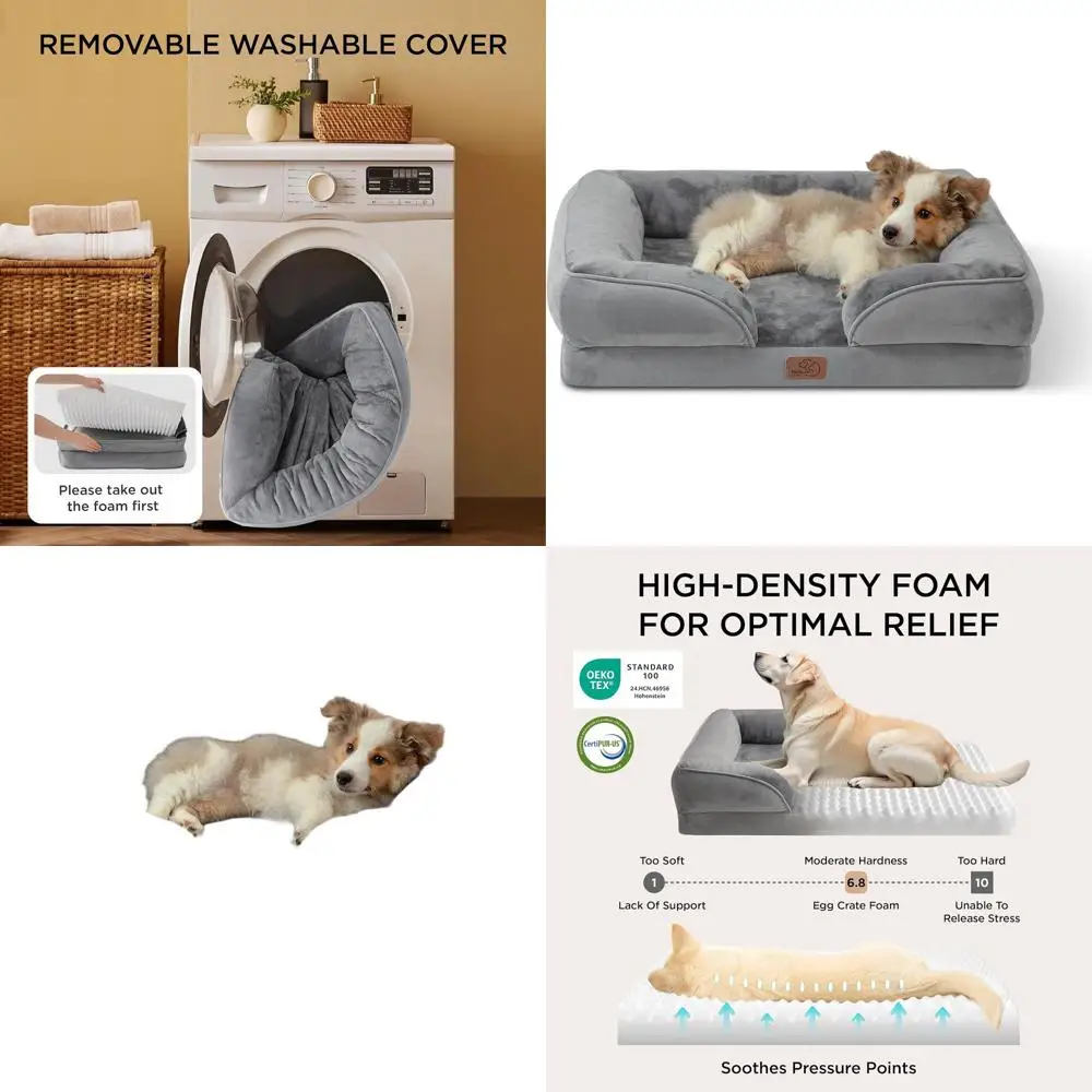 

Ортопедическая лежанка для собак среднего размера - моющаяся водонепроницаемая лежанка-софа для маленьких и средних собак и кошек со съемным чехлом, серая, 28
