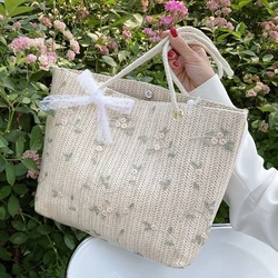 Fashion Woven Handbags For Women All-match Lace Flower Shoulder Bag Portable Luxury Designer Handbag Summer Picnic Bags