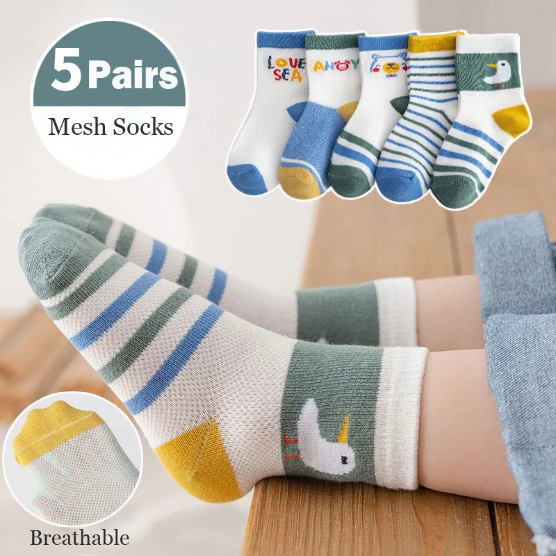 Baby Socks Summer Mesh Socks Childrens' Summer Socks Breathable Cotton Socks for Boys 5 Pairs/lot