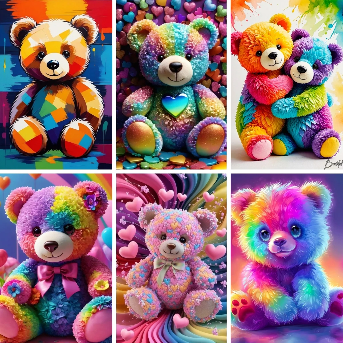 

Full Square Diamond Painting Kit Cartoon Bear Nursery Decor Cute Animals Rainbow Art Diamond Mosaic Children Room Decor Painting