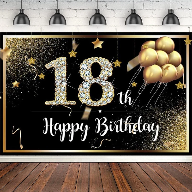 Photography Backdrop Gold Glitter Balloons Background For Photo Studio Eighteen 18th Happy Birthday Party Sprinkle Shining Dots