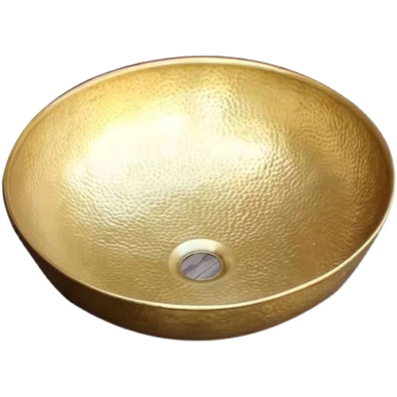 

European Custom Pure Copper Washbasin Bathroom Washbasin Villa Non-Perforated Countertop Basin Vintage Round