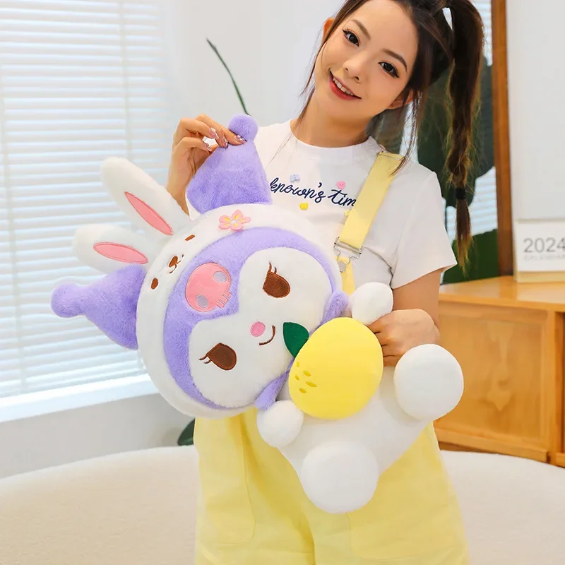 

Sanrio New 45-80cm Cute Melody Kuromi Cross Dressing Rabbit Plush Toy Soft Stuffed Home Decoration Pillow Doll Girl Holiday Gift