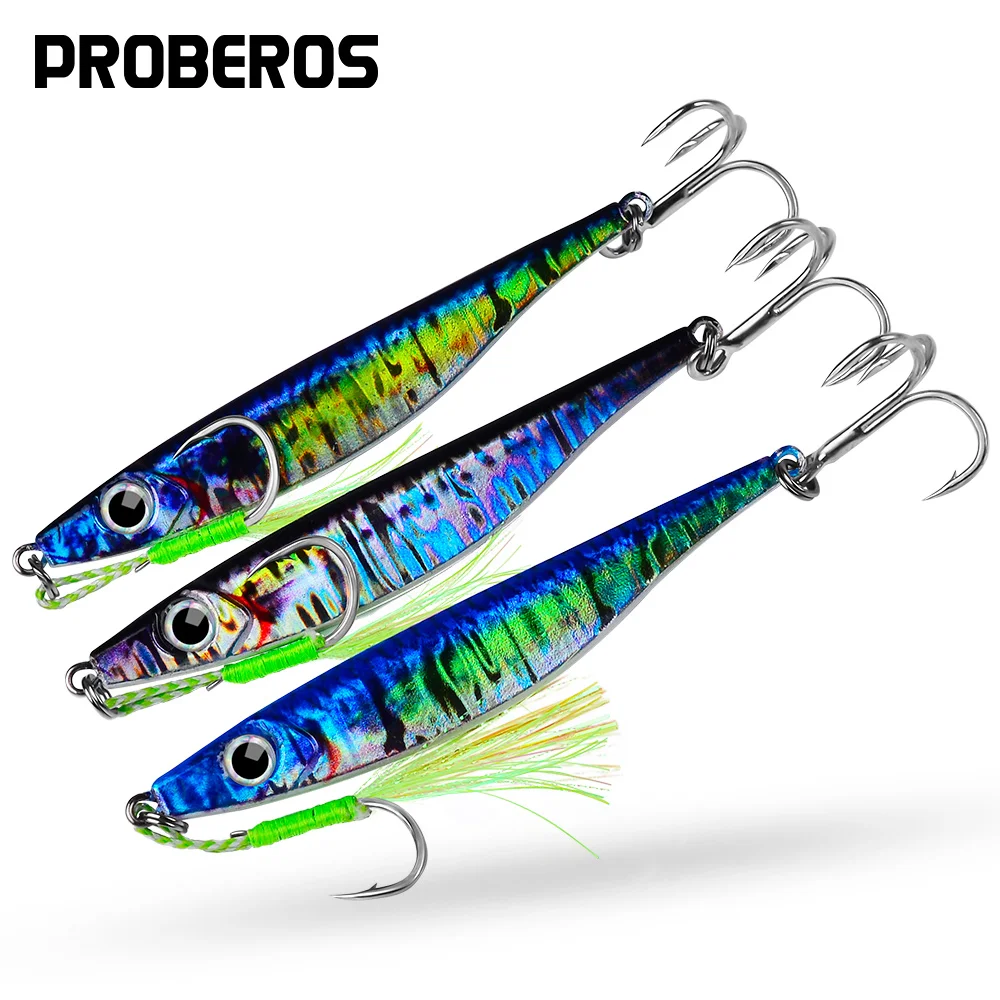 

PROBEROS 10-40g with Blood Groove Fast Sinking Metal Bait 3D Bionic Color Tail Swing Action for Saltwater/Lure Fishing