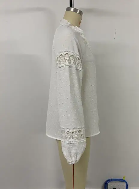 2025年秋新作 レディースファッション エレガント ジャカードレース 透かし彫りトップス レディースレース ホワイトシャツ