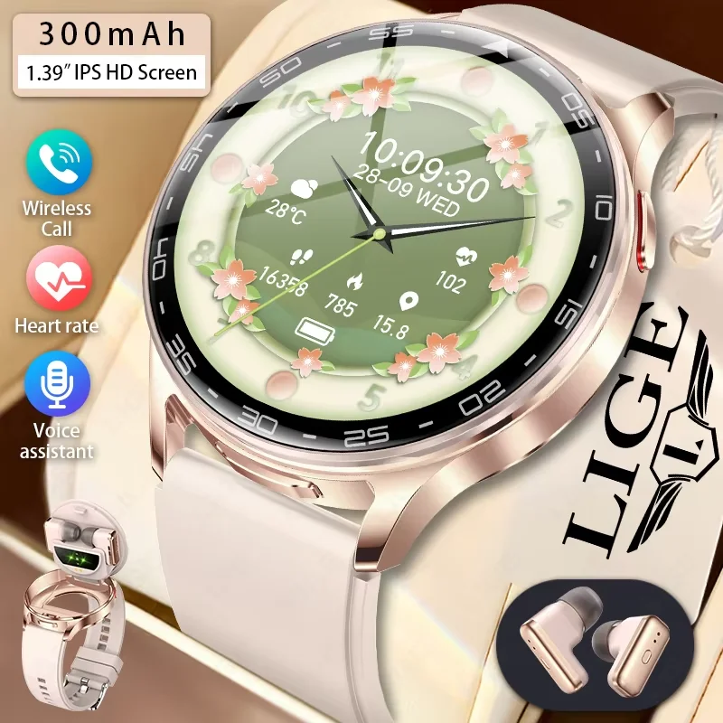 LIGE New TWS Smartwatch Earphone 2 In 1 Men Watches with Earbuds Waterproof Sports Fitness Heart Rate Health Ladies Smartwatches
