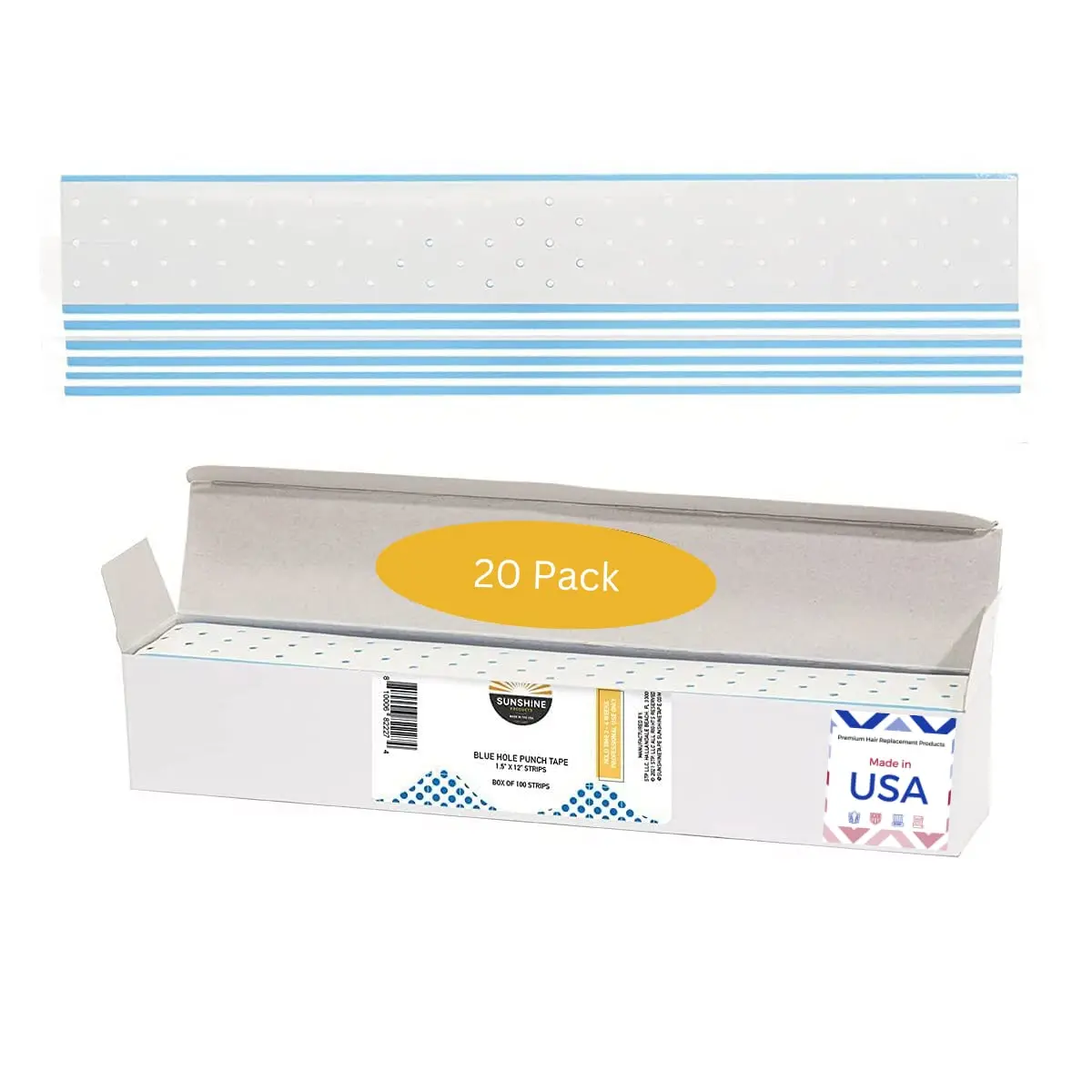 

Премиальная синяя клейкая лента Blue Hole Punch Tape Extenda Bond, двусторонняя, для париков, накладных волос и причесок - 20 штук в упаковке