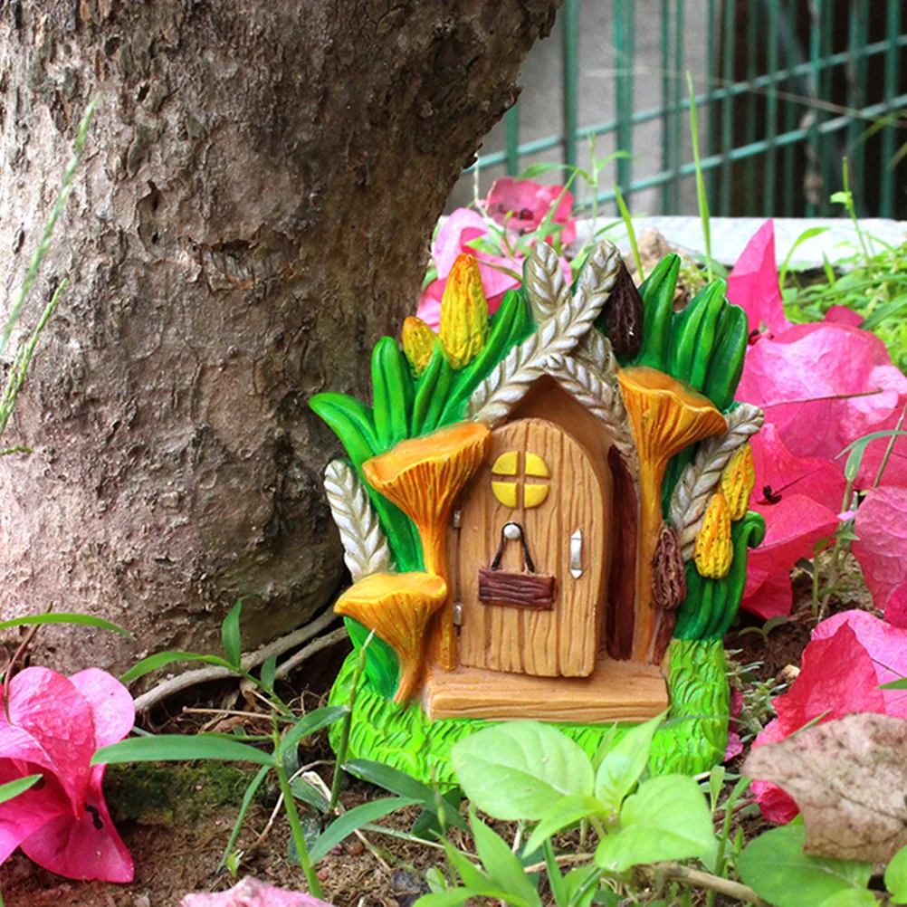 

2Pcs Tiny Fairy Cottage House Resin Miniature Tree Trunk Ornaments Durable Weatherproof Balcony Courtyard Decor