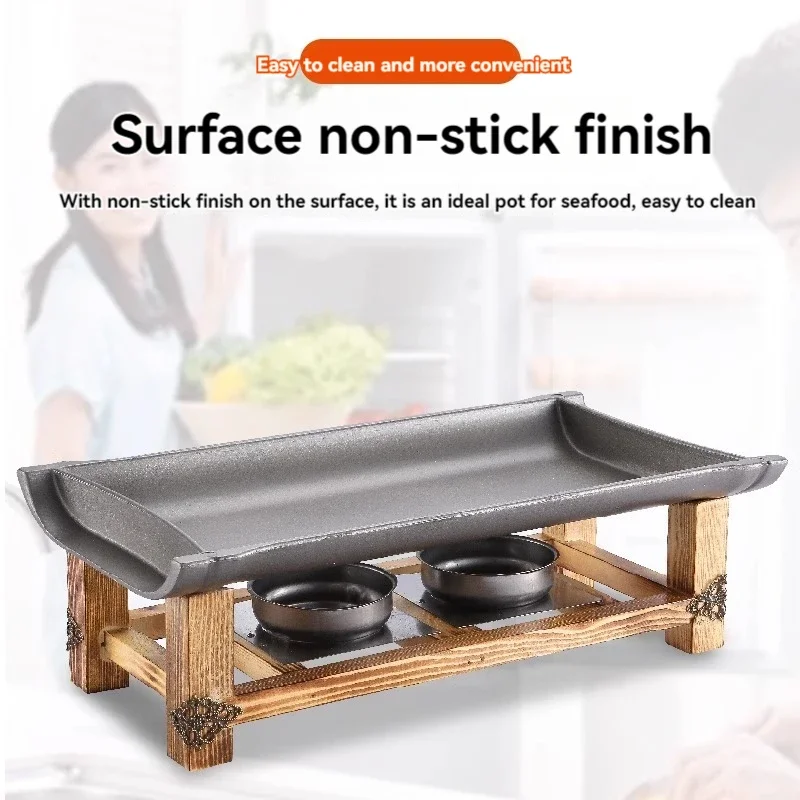 2025 Small non-stick grill oblong alcohol oven grill fish plate restaurant disposable grill iron plate dry pot pot view 4