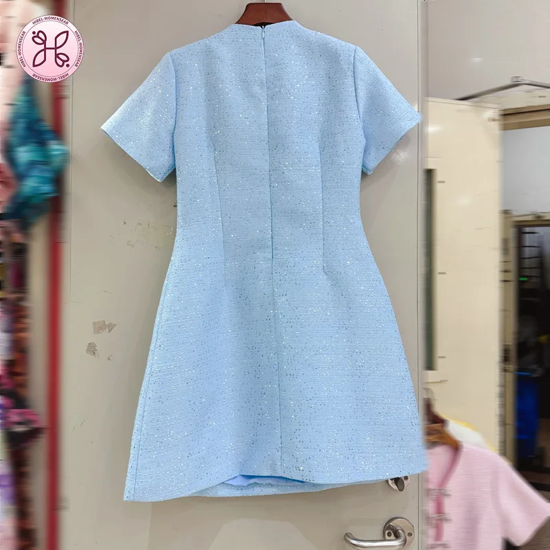 Luxury French Tweed Dress - Summer Cut-Out Waist Short Sleeve (Women's Elegant Chanel-Inspired Party Wear)