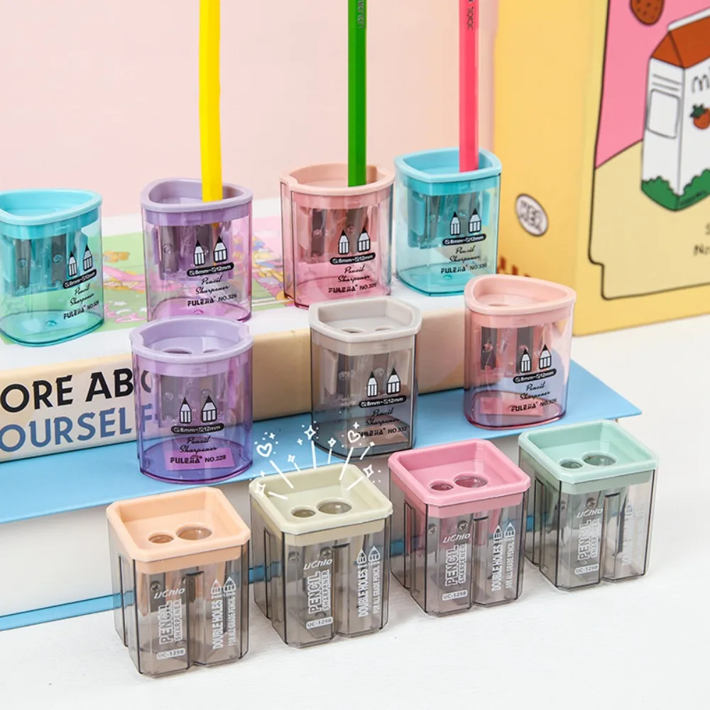 Cutting Machine Double Hole Pencil Sharpener Sacapuntas Transparent Small Pencil Sharpener Double Hole Mini Simple Pencil Cutter