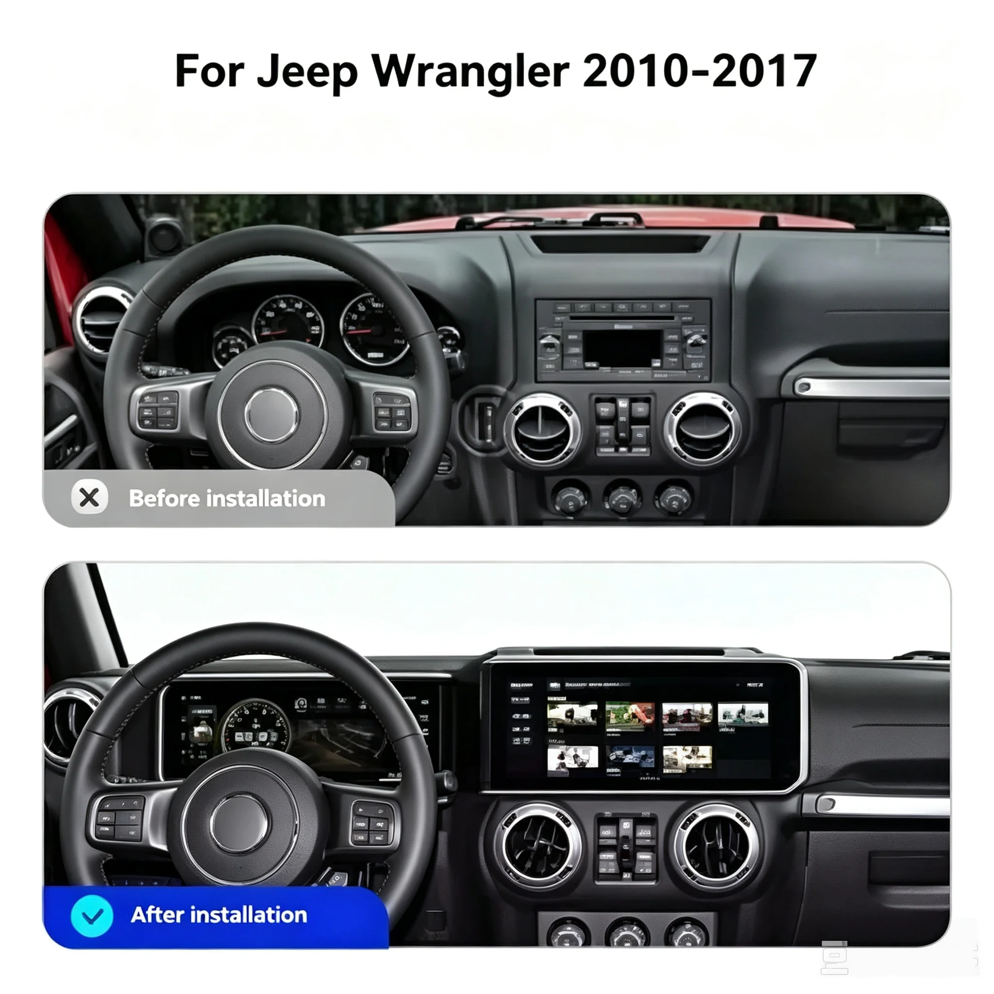 RAndroid Car Radio + Digital Cluster Stereo For Jeep Wrangler JK 2010-2017 Auto Multimedia Player DSP 24.6 Inch Dual Screen Navi