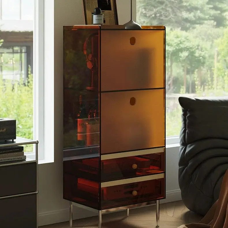 خزانة جانبية لأريكة تلفزيون غرفة المعيشة من الأكريليك، وخزانة تخزين عتيقة، ورف عرض شقة صغيرة على الحائط، وخزانة كتب #1