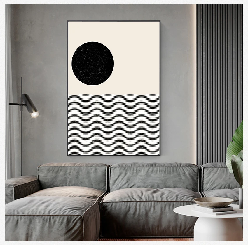 Woodblock Style Illustration Neutral Colors Home Wall Art Decor Ocean Waves Print Nautical Mid Century Geometric Poster