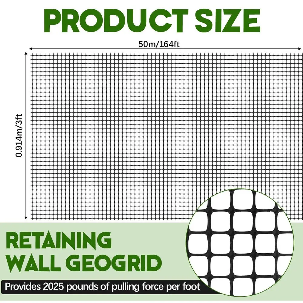 Universal Driveway Stabilization Grid 3ft x 164ft Geogrid Walls up to 6 Feet Durable Bidirectional Design Ideal Landscaping