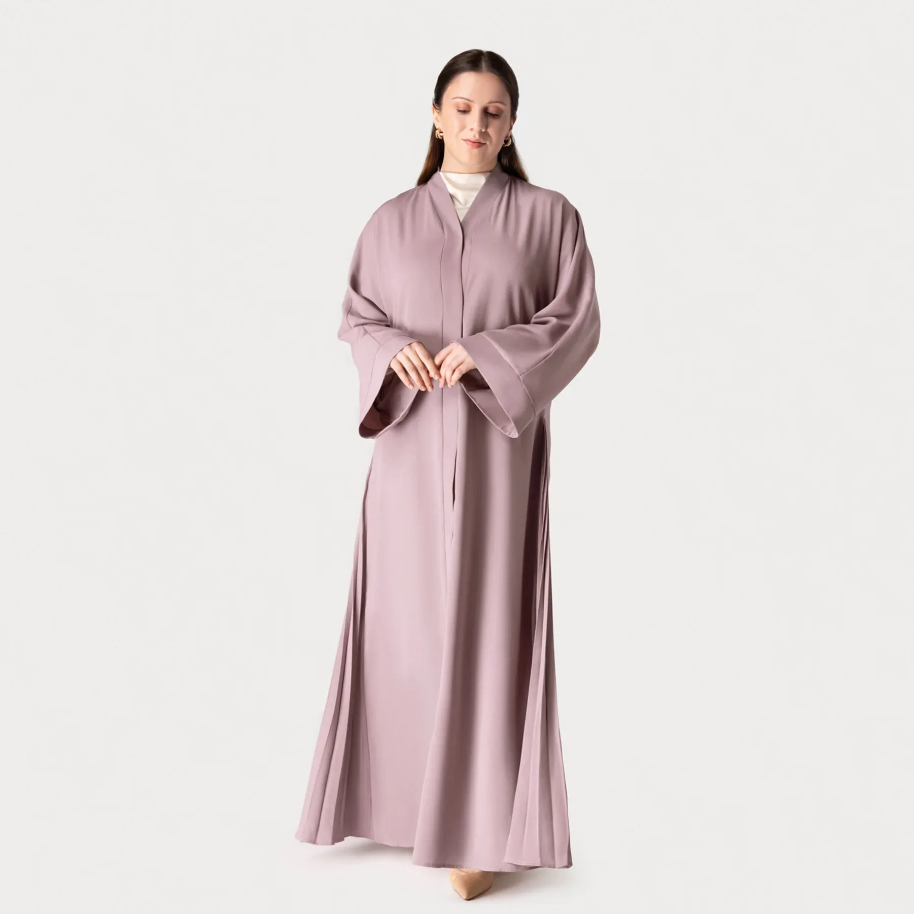 Kimono Abaya lipit polos gaun Muslim Arab Abaya terbuka untuk wanita gaun Turki elegan Dubai pakaian Kaftan pakaian Islami