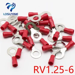 RV1.25-6 Red 22-16 AWG 0.5-1.5mm2 Insulated Ring Terminal Connector Cable Wire Connector 100PCS/Pack RV1-6 RV